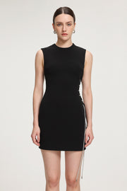 Rhinestone-Lace-Up Crepe Mini Dress